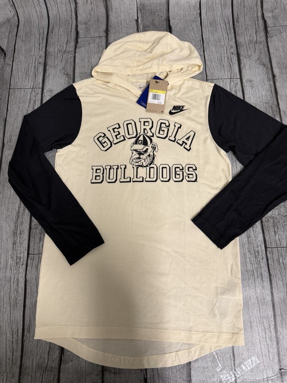 Men's Nike Georgia Bulldogs Legacy Color-Block Tri-Blend Hoodie SM Natural/Black